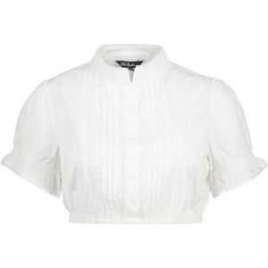 Ulla Popken Dirndlblouse voor dames, biezen, kant, opstaande kraag, blouse met halflange mouwen, sneeuwwit, 42