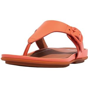 Fitflop Vrouwen Gracie Rubber-Buckle lederen teenpost sandalen plat, Sunshine Coral, 6 UK, Sunshine Koraal, 39 EU