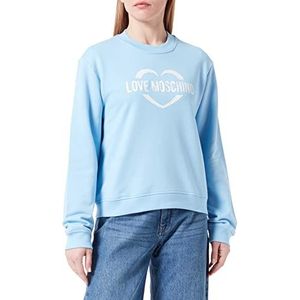 Love Moschino Sweatshirt met lange mouwen voor dames, regular fit, ronde hals, met hartvormige holografische print, lichtblauw, 48