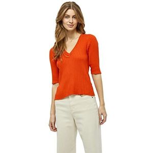Peppercorn Dames Tana V-hals Half Mouwen Rib Trui Blauw Herfst Jumper Dames Maat XL Ribgebreid, 6722 Intense Orange, M