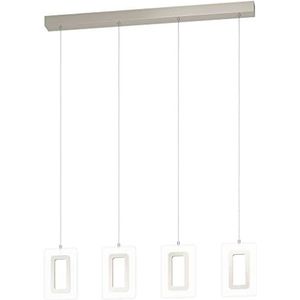 EGLO Enaluri Led-hanglamp, 4-lichts, moderne hanglamp van staal en kunststof, in nikkel-mat, gesatineerd, voor eettafel of woonkamer, warmwit