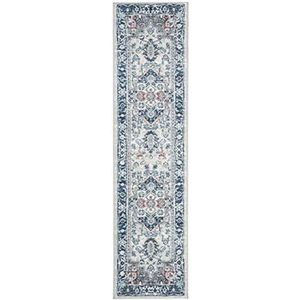 SAFAVIEH Traditioneel tapijt voor woonkamer, eetkamer, slaapkamer - Brentwood Collection, korte pool, lichtgrijs en blauw, 61 x 244 cm