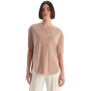 Dagi Lichtbruin Fashion Gebreid Oversized Modal Korte Mouw Boat Neck T-Shirt, Lichtbruin, M, lichtbruin, M