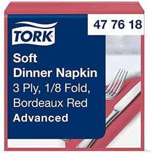 Tork Soft Dinnerservet Bordeauxrood, 1/8-vouw 3-laags, 39 x 39 cm, 12 x 100 servetten, 477618