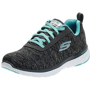 Skechers Flex Appeal 3.0 Sneakers voor dames, Zwarte houtskool Mesh Lt blauwe Trim, 36.5 EU