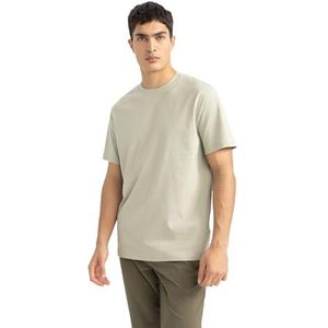 DeFacto Basic T-shirt voor heren, klassiek T-shirt voor mannen, khaki, XS