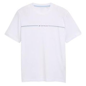TOM TAILOR Heren T-shirt met logo-print, 20000 - wit, M
