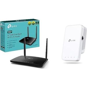 TP-Link Archer MR550 router 4G+ Cat6 300 Mbps, Wi-Fi AC1200 dual-band & TP-Link RE330 WLAN-versterkerrepeater AC1200 (867 Mbps, compatibel met alle WLAN-apparaten, AP-modus)