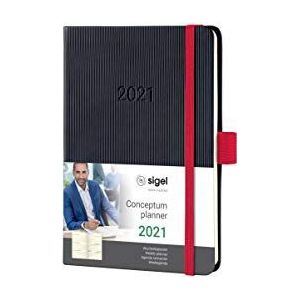 Sigel C2109 afsprakenplanner weekkalender 2021, ca. A6, zwart/rood, hardcover met vele extra's, Conceptum - andere modellen