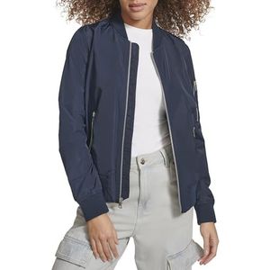 Levi's Women's Poly Bomber Jacket with Contrast Zipper Pockets, Navy, X-Large