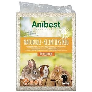 Anibest Kattenbakvulling voor kleine dieren, 100% natuurlijk strooisel voor konijnen, hamsters, cavia's enz., absorberende zachthoutspaanders, stofvrij en geurbindend, 3,2 kg/60 l