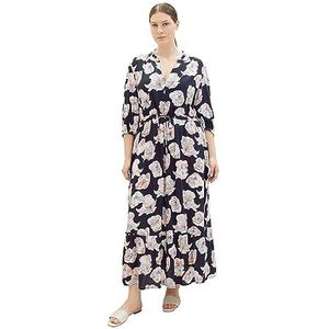 TOM TAILOR Maxi-jurk voor dames, met patroon en knoopdetail, 32413-tie Dye Flower Design, 54 NL