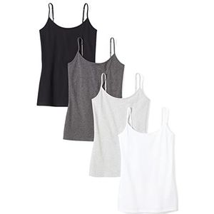 Amazon Essentials Women's Hemd met slanke pasvorm, Pack of 4, Houtskoolzwart/Lichtgrijs/Wit/Zwart, L