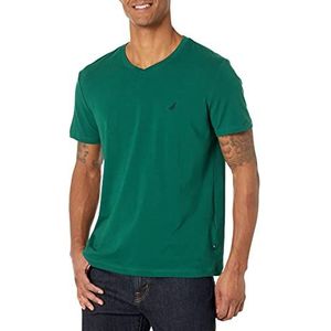 Nautica Heren T-shirt met korte mouwen, effen, slim fit, V-hals, Grenen Groen, L