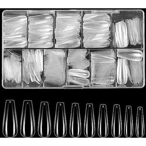 Diboniur Amerikaanse nagelcapsule, 500 stuks kunstgelnagels, 10 maten, volledige dekking, Amerikaanse pose, transparant, voor nagelprothesisten, beginners, manicure en doe-het-zelf nail art
