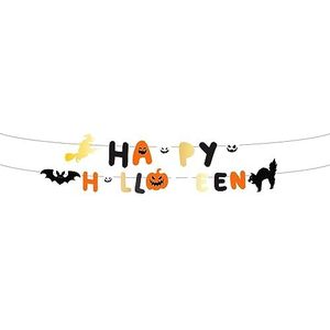 Folat 23862 23862-Happy Booo Decoratie Letterslinger 'Happy Figuren Geest, Pompoen, Kat Heks, Vleermuis Zwart, Oranje, Goud voor Halloween Party Decoratie Kinderen, Veelkleurig