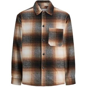 JACK & JONES Overhemd 'JJZAC'  crème / bruin / donkergrijs / wit