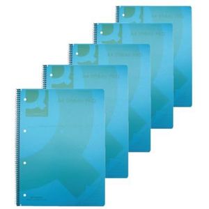 Q-Connect Spiraalgebonden polypropyleen notitieboek 80 losse pagina's, A4, blauw, verpakking van 5