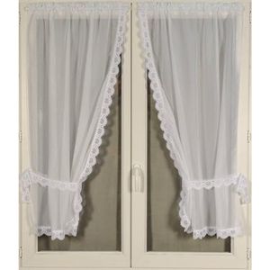 HomeMaison.com Gordijnen, motief ""Goede vrouw, met macramé rand, wit, 95 x 160 cm