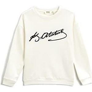 Koton Atatürk Signature Bedrukte sweatshirt katoen sweatshirt, ecru (010), 5-6 jaar voor meisjes, ecru (010), 5-6 Jaren