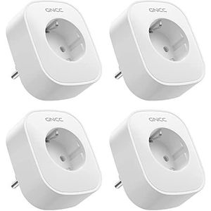 GNCC Stopcontact met stroomverbruik, Alexa-compatible, set van 4, smart stopcontact, voor Alexa & Google Home, afstandsbediening, spraakbediening, 16 A, wit
