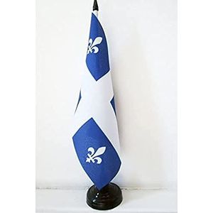 Quebec Table Vlag 14x21 cm - Canada - Canadese regio van Quebec Desk Vlag 21 x 14 cm - Zwarte plastic stok en voet - AZ FLAG