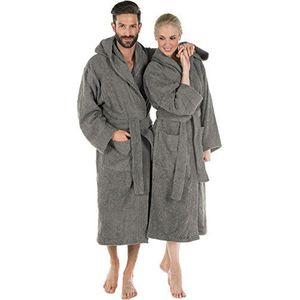 CelinaTex S-XXXL Badjas met capuchon, effen, lang, opgestikte zakken, uniseks, warm, badstof, katoen, Oeko-Tex Montana