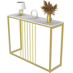 FATIVO Entryway Console Tafel Hal Decor: Wit Marmeren Top Consoles Bureau Lange 100 cm Hoogglans Gesinterde Steen Marmeren Tafelblad Goud Frame Slanke Hoge Moderne Sofa Bijzettafels Entryway Meubels