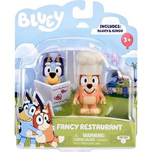 Giochi Preziosi Paar figuren Bingo en Bluey Fancy Restaurant met hoed en menu als accessoire voor kinderen vanaf 3 jaar, BLY07100