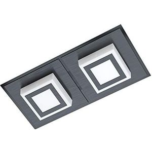 EGLO LED plafondlamp Masiano 1, 2 lichtpunten, moderne plafondlamp van aluminium, staal en kunststof in zwart, gesatineerd, woonkamerlamp, warmwit