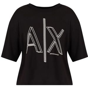 Armani Exchange Dames AX Outline Logo Print Cropped T-shirt, Zwart, S, zwart, S
