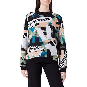 G-STAR RAW Dames Jacquard Raglan Pullover, meerkleurig (Dk Black/Peach Nougat Jacquard 8403-d072), M