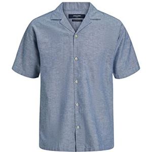 JACK & JONES Jprblusummer Linen Resort Shirt voor heren, S/S Sn Shirt, Faded Denim/Fit: relax fit, M