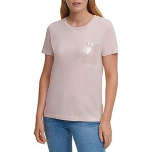 DKNY Dames Sequin Pocket Katoen Blend T-Shirt, Roze, XS