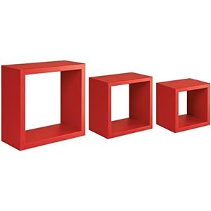 Homemania Rubic Wandrek voor woonkamer, slaapkamer, kantoor, MDF, rood, 35 x 35 x 15,5/25 x 25 x 15,5/20 x 20 x 15,5 cm