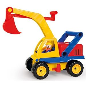 Lena 04351 - Aktive graafmachine, bouwvoertuig ca. 35 cm, schepradgraafmachine met echt werkende graafarm en speelfiguur, zandgraafmachine speelset, speelgoedvoertuig voor kinderen vanaf 2 jaar