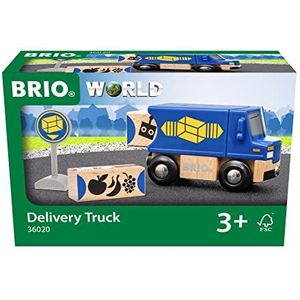 BRIO World 36020 Zustell-Fahrzeug - Blauer Liefer-LKW mit zwei magnetischen Holzcontainern - Empfohlen für Kinder ab 3 Jahren und kompatibel mit den Schienen der BRIO World