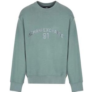 Armani Exchange Heren 91 logo, ronde hals, polsmanchetten, sweatshirt, groen, XS, Balsemgroen, XS