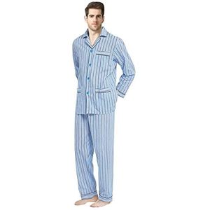 GLOBAL Heren Pyjama Sets Tweedelige Pyjamaset met Lange Mouwen en Lange Broek Klassieke Pyjama Heren Knopen Katoen nachtkleding loungewear gestreepte vierkanten Pjs S-XXL