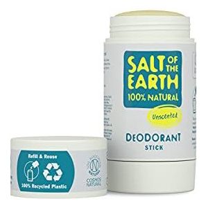 Salt Of the Earth Natural Deodorant Stick, Unscented - Aluminium Free, Vegan, Long Lasting Protection, Refillable, Leaping Bunny Approved, Made in The UK - 84g