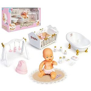 los Barriguitas - Klassieke accessoireset voor pasgeborenen en pop, inclusief babypop, wit bad en babybed, voor kinderen en verzamelaars, Famosa (700017017)