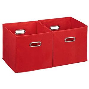 Relaxdays opbergbox stof - set van 2 - opvouwbaar - opbergmand - 30 cm - kast organizer - rood