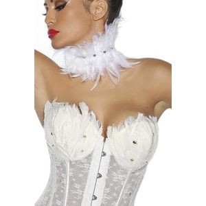 Onbekend hoogwaardig korset/korset White Swan met veren en halsband in wit, wit, XL