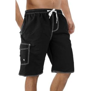 Zwembroek voor heren, zwembroek, sneldrogende zwemshort met mesh voering, grappige badmode, badpakken, Zwart, L