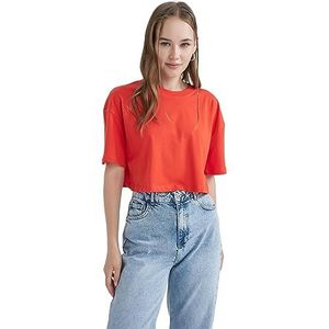 DeFacto Oversized crop tops voor dames, klassiek basic shirt voor dames, comfortabel oversized shirt voor vrouwen, rood, S