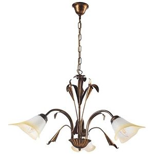 ONLI 4722/3B - Kroonluchter met 3 lampen van bruin metaal met gouden glas met barnsteenkleurige witte glazen, 3 lampen, Brons