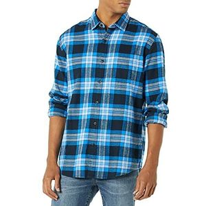 Amazon Essentials Men's Flanellen overhemd met lange mouwen (verkrijgbaar in grote en lange maten), Zwart Blauw Grijs Geruit, XL