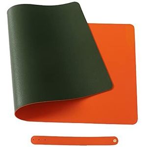 Multifunctionele muismat, waterdicht, dubbelzijdig PU-lederen bureau-onderlegger, ultradunne muismat, antislip, bureaubescherming voor kantoor en thuis, oranje, donkergroen, 70 x 35 cm