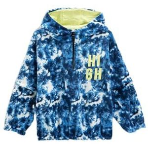 Koton Boys's fleece hoodie halve rits detail Tie-dye patroon elastische manchetten sweatshirt, Blauw design (03v), 5-6 jaar