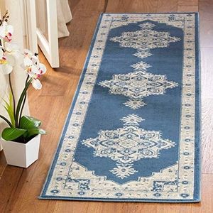 Safavieh BNT865N-28 tapijt, 62 x 240 cm, marineblauw/crème